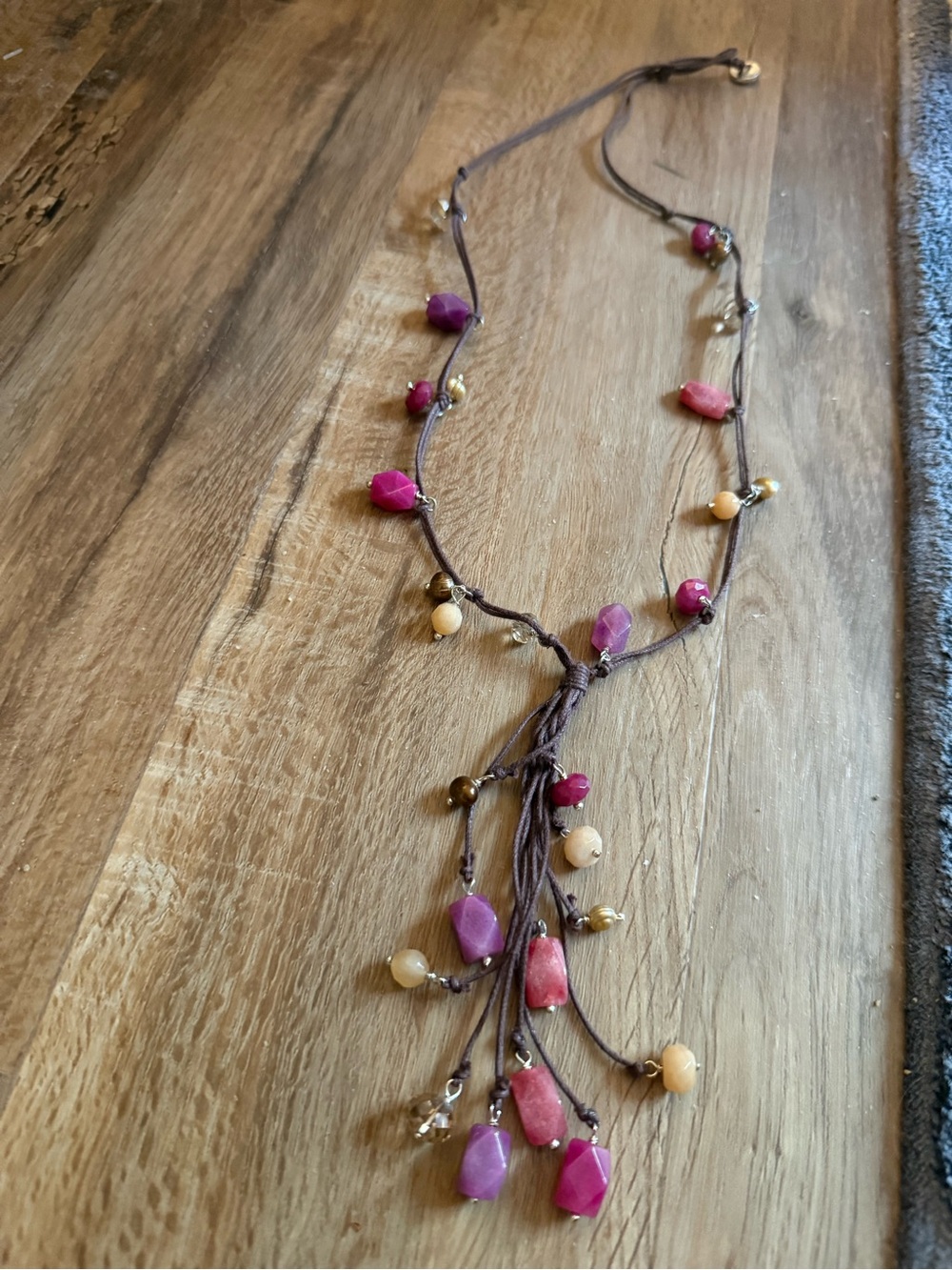 J. Jill Pink & Beige Beaded Tassel Necklace